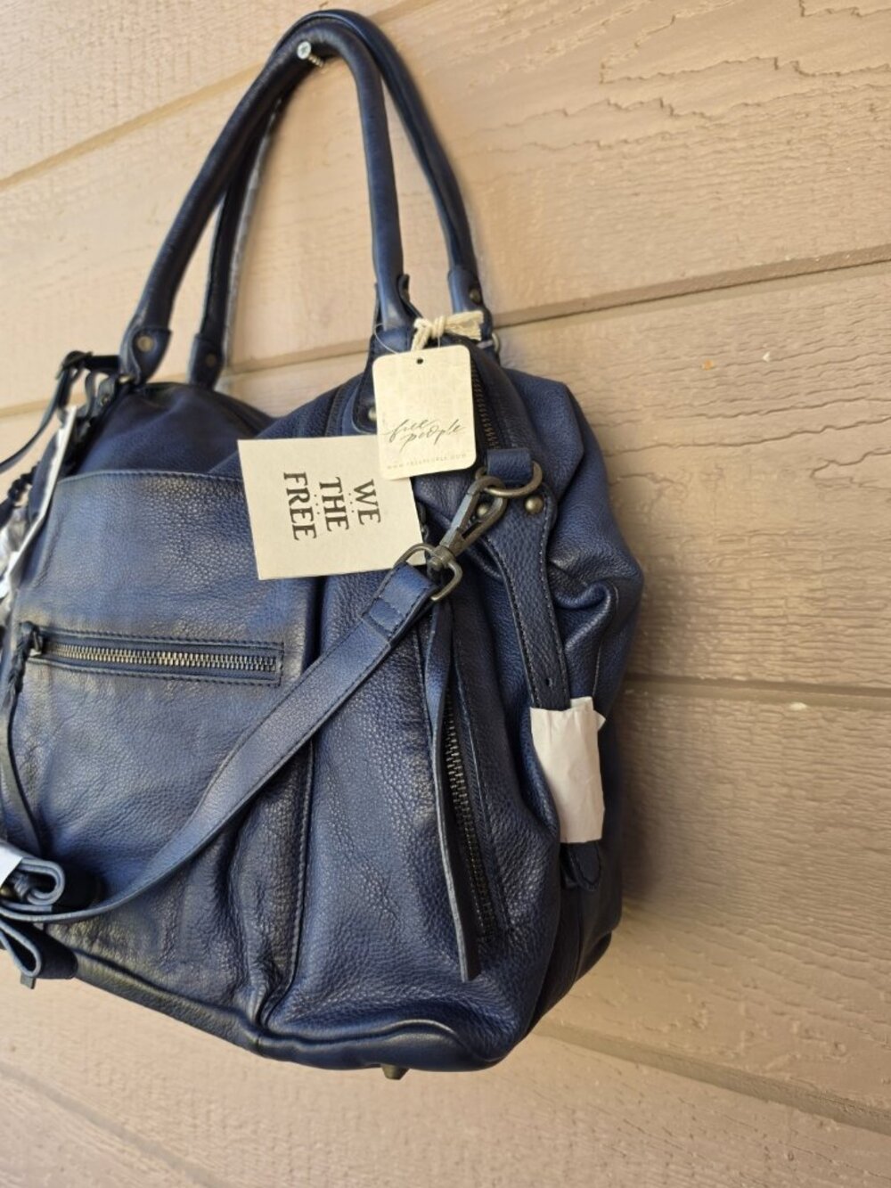 Free People Large Emerson Tote Dark Rinse Navy Leather Shoulder Crossbody Bag - Picture 5 of 8